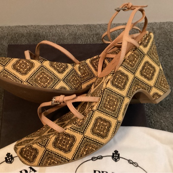 PRADA Canapa England Multicolor Platform Sandals - Picture 2 of 8